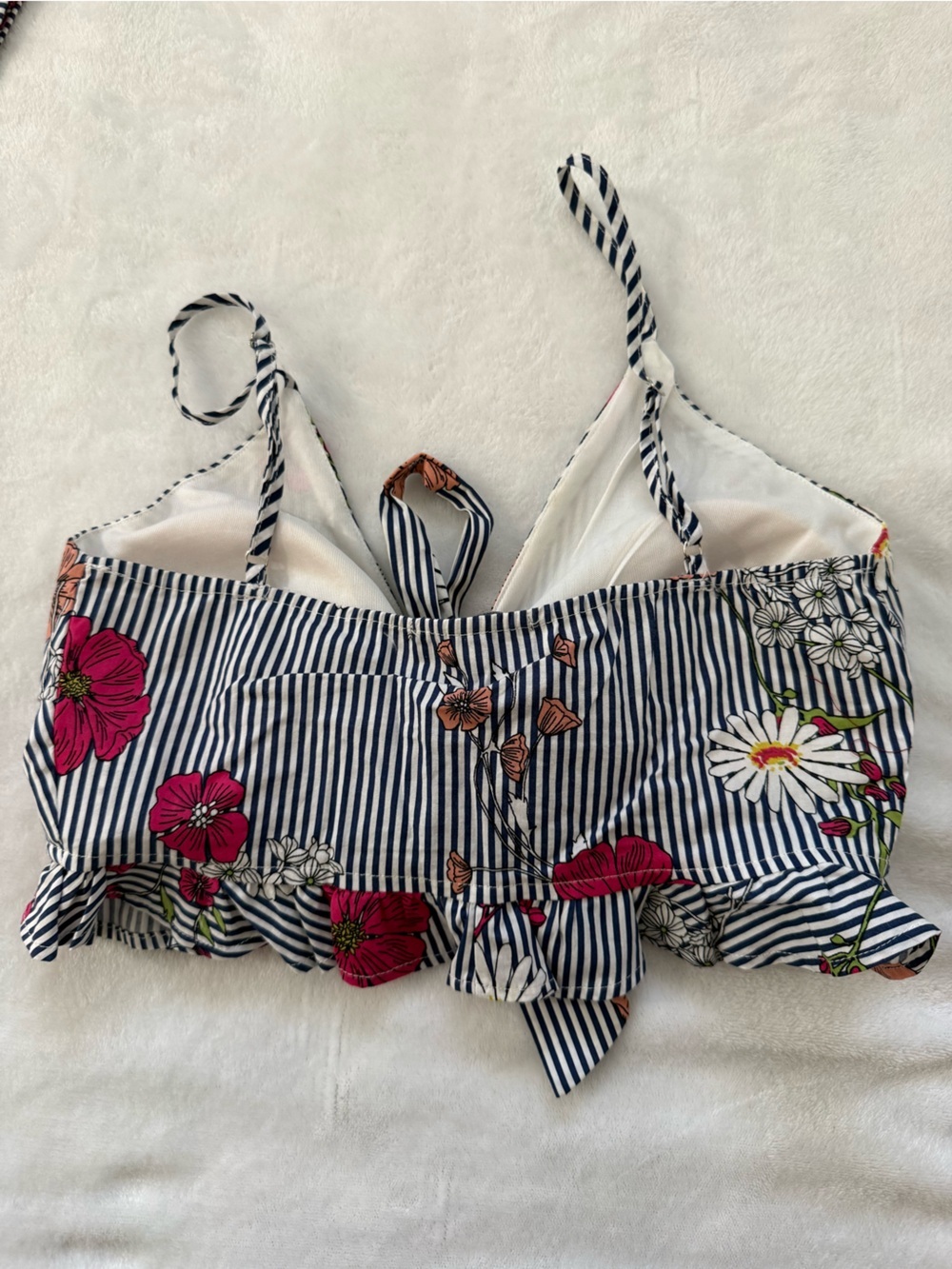 TRAC Floral Stripe Two Piece Set Ruffle Shorts & Tie Front Crop Top S - Picture 8 of 14